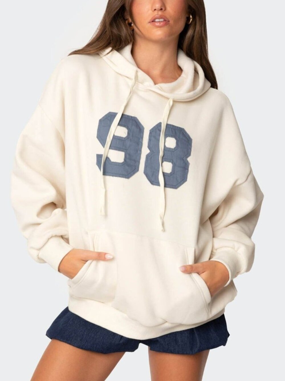 Edikted Cream 98 Varsity Oversized Hoodie Size S NWT